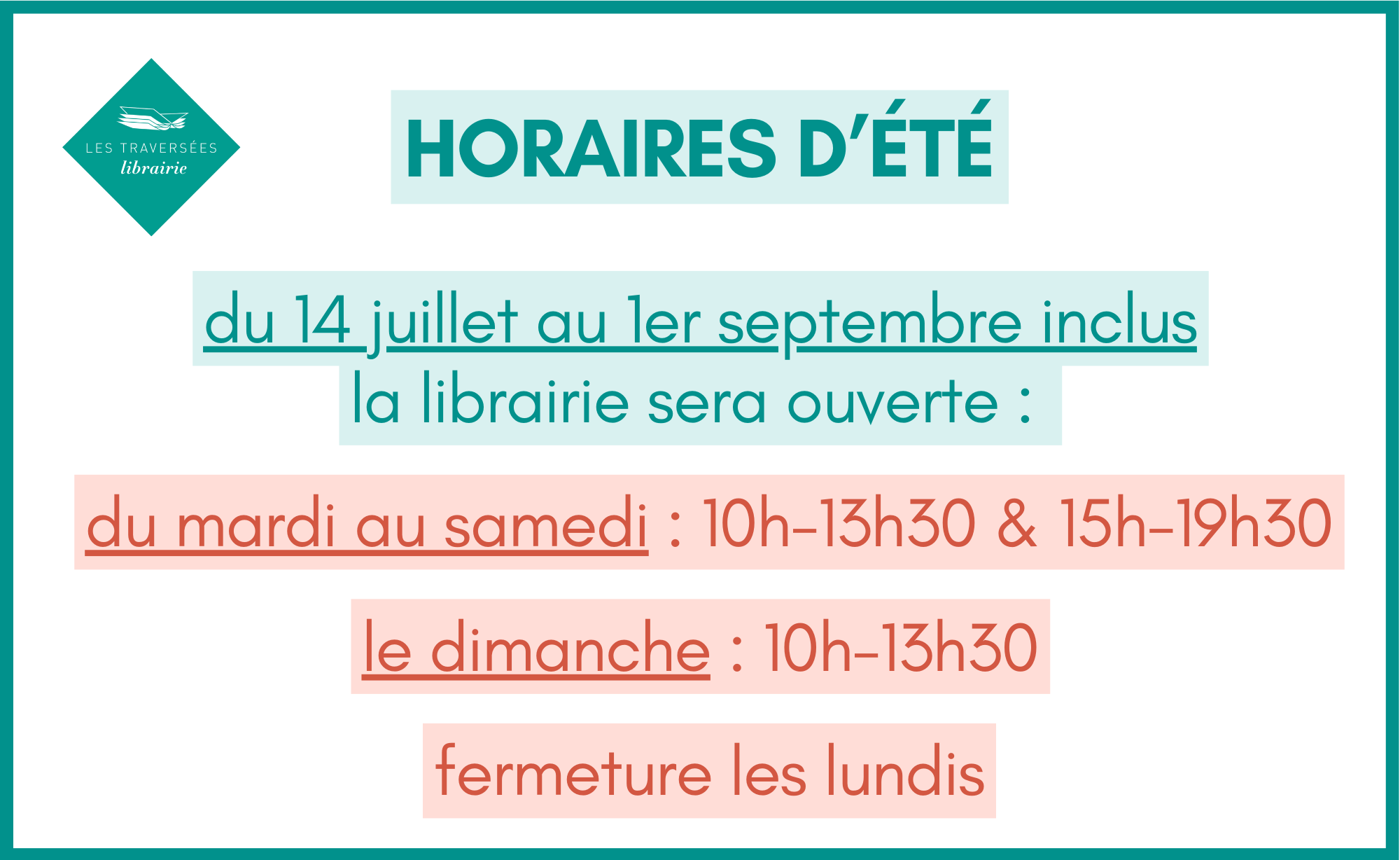 Horaires d'été 2025
