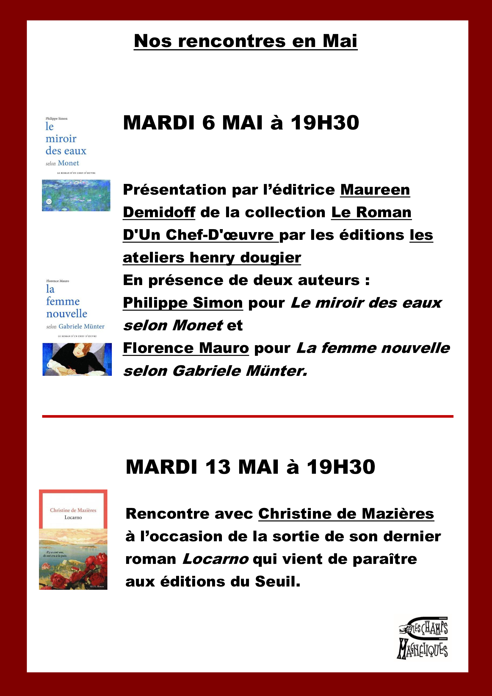 Programme des rencontres de mai