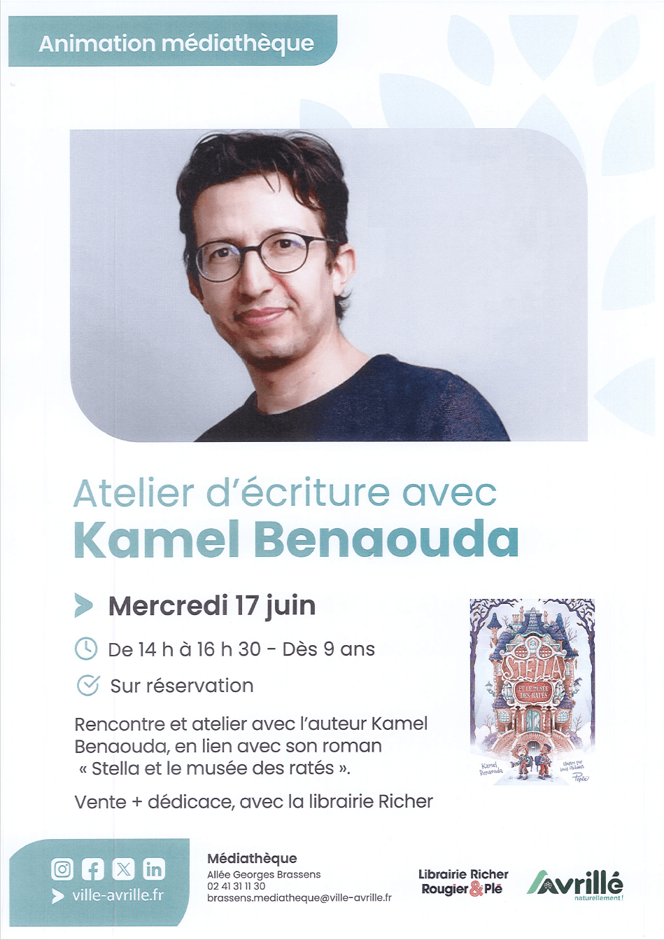 Atelier d'écriture et dédicace avec Kamel Benaouda à la Médiathèque d'Avrillé