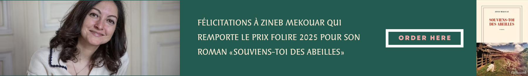 Zineb Mekouar remporte le prix Folire 2025 pour son roman «Souviens-toi des abeilles»